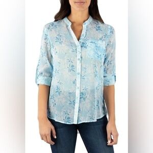 New Kut from the Kloth Jasmine Sheer Button Front Blouse in Light Blue
